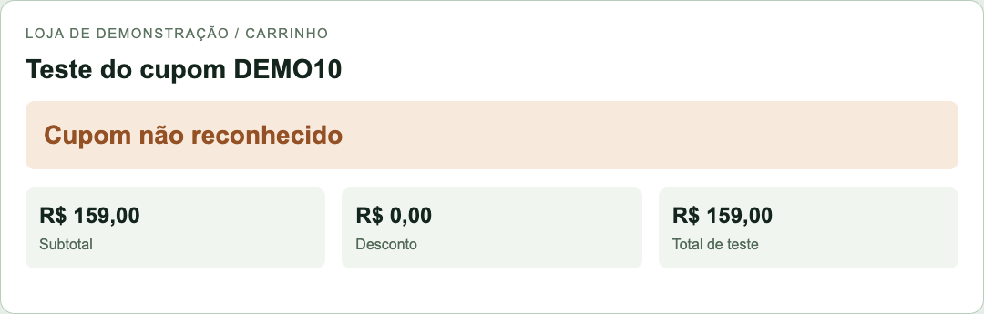 O cupom válido é recusado.